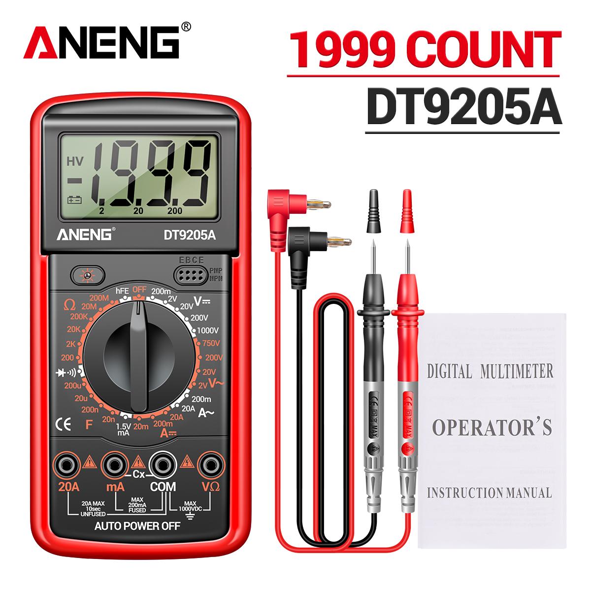

ANENG DT9205A-12 1999 counts Цифровий мультиметр AC/DC Тестер напруги Тестер електричних тестів Професійний аналоговий мультиметр without box