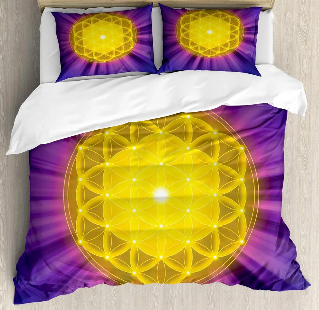 Flower of Life Duvet Cover Dark Blue with Geometry Print Quilt Cover for Children Teens Adults for Bedroom Decoration Queen Size