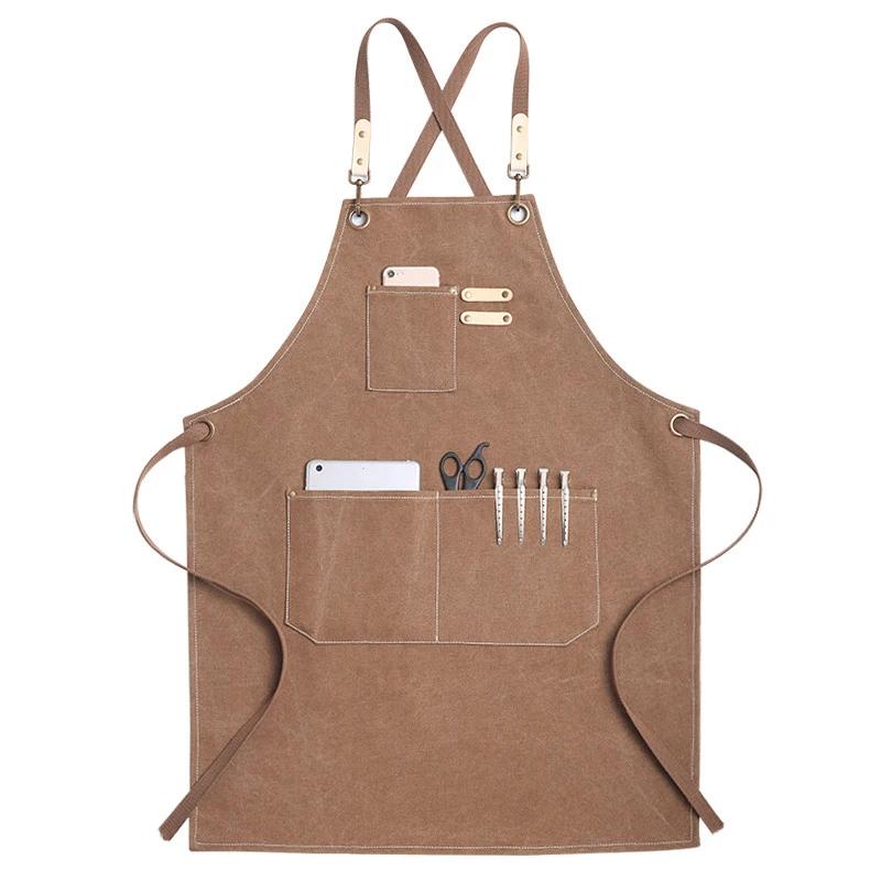 Kitchen Apron Heavy Duty Canvas Barber Work Aprons Unisex Cross Straps Adjustable Salon Hairdresser Bib PU Leather Apron for Men