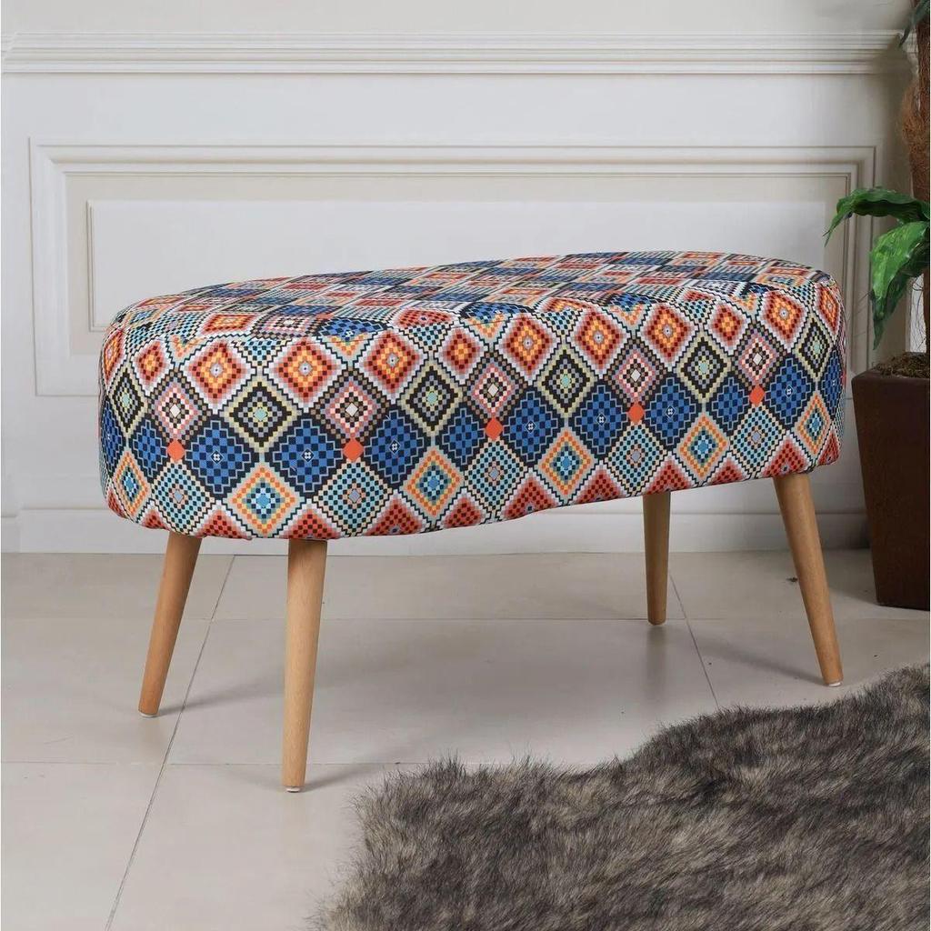 Decorative Multi-Purpose Pouf Sofa with Hornbeam Legs Digital Printing Bench Furniture for Home Living Room