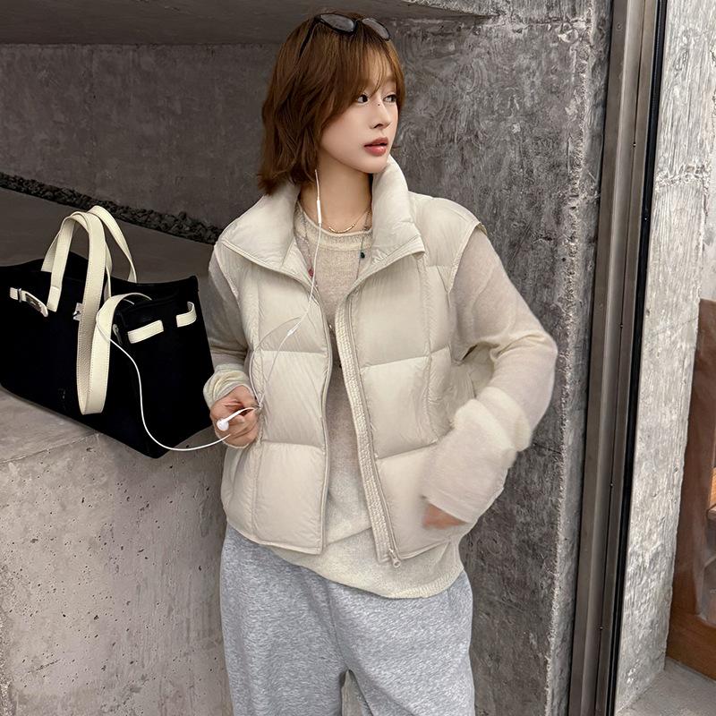 White Duck Down Stand-up Collar Down Vest Women's Autumn and Winter Fashion Simple Warm and Thin Vest Bread Jacket Vest