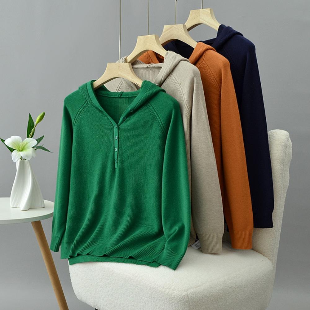 Women's Solid Color Hooded Knitwear Pullover Sweater Loose Fit Thin Spring Reduction Fashion