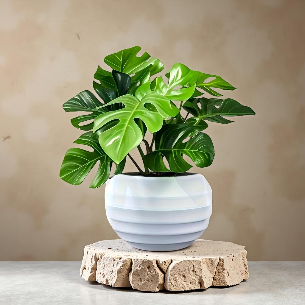1Pc Artificial Green Turtle Leaf Bamboo Potted Plant With White Flower Pot Mini Turtle Leaf Plant For Home Office Dairly Decor
