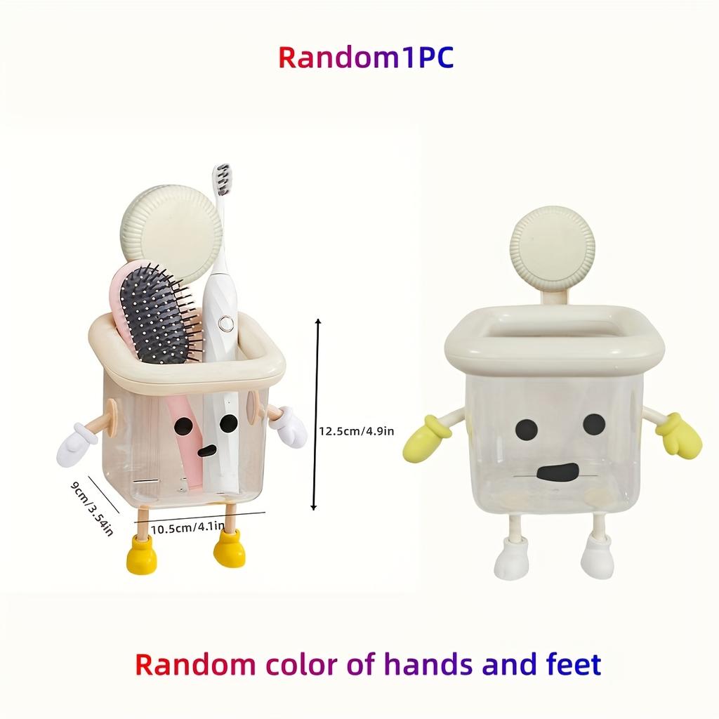 1 Stück Cartoon Badezimmer Zahnbürstenhalter, Wandmontiert Bohrfrei Saugnapf Aufbewahrungsbox, Zahnbürstenaufbewahrung