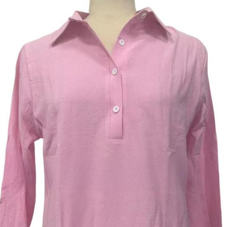 Lightweight Breathable Casual Blouse Loose Fit Women Shirt Lapel V Neck 3 4 Sleeve Pullover Tops Solid Color Daily Wear