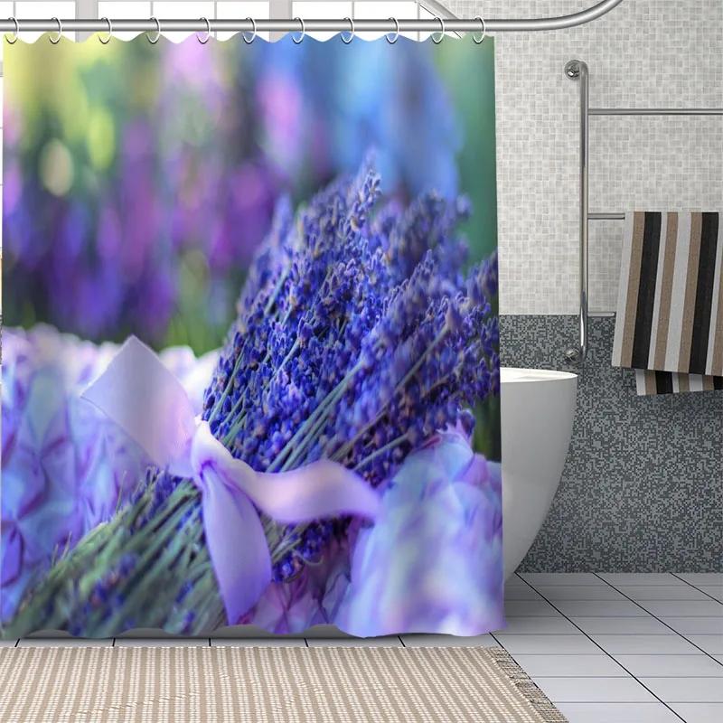 Purple Lavender Printed Shower Curtain Waterproof Polyester Fabric Home Bathroom Accessor Decor Bath Curtain Bathtub Screen