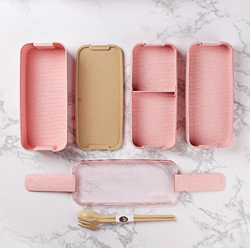 3-layer lunch box 900 ml portable wheat straw bento boxes MICRO-ONT BOX Dishwashers Tableware Food Storage School Office Feeding Container | Breakfast