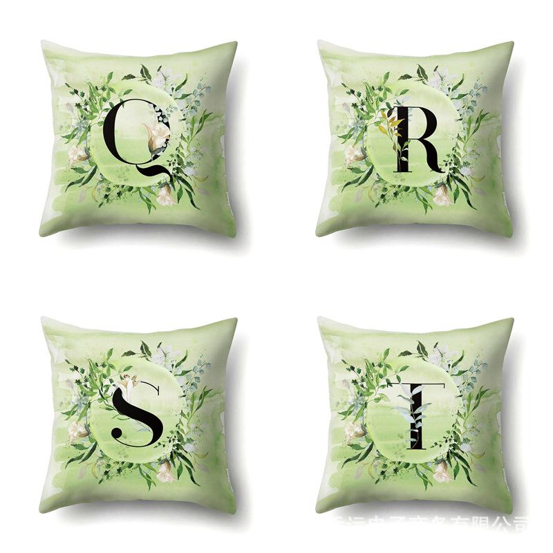 Polyester Pillowcase Car Decoration Small Fresh Green Leaves 26 English Letter Printing Pillow Cushion Cover