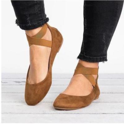 Ladies Retro Plus Size Flat-heeled Shallow Elastic Strap Round Toe Shoes