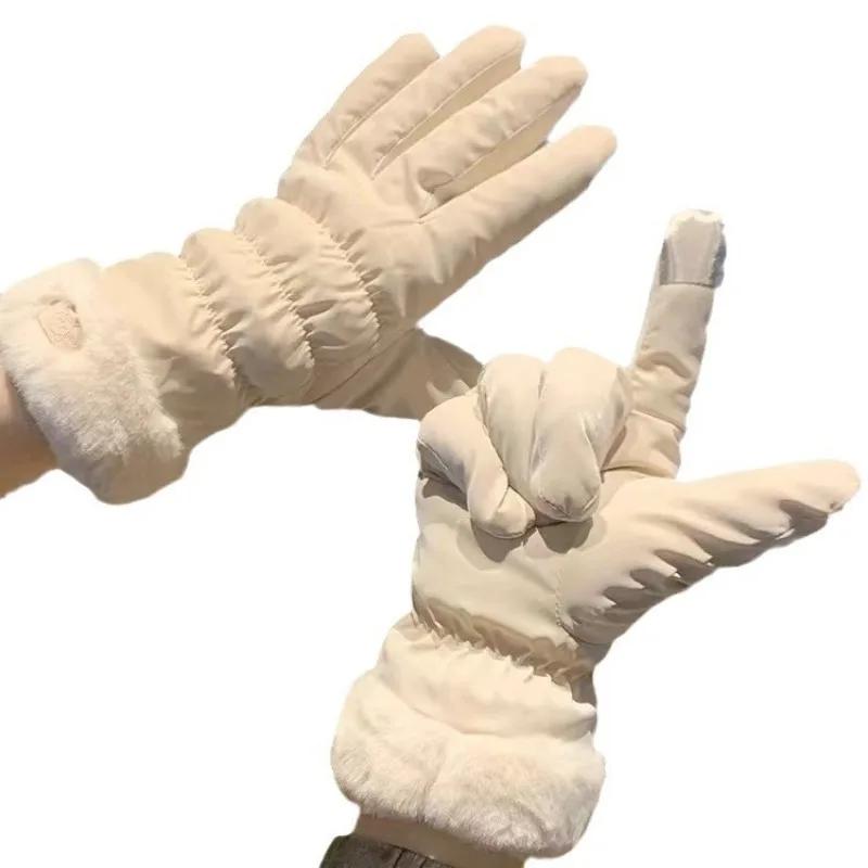 Gloves Winter Ladies Warm Cute Touch Screen Riding Electric Car Cold Plus Velvet Thickened Windproof Cotton Gloves