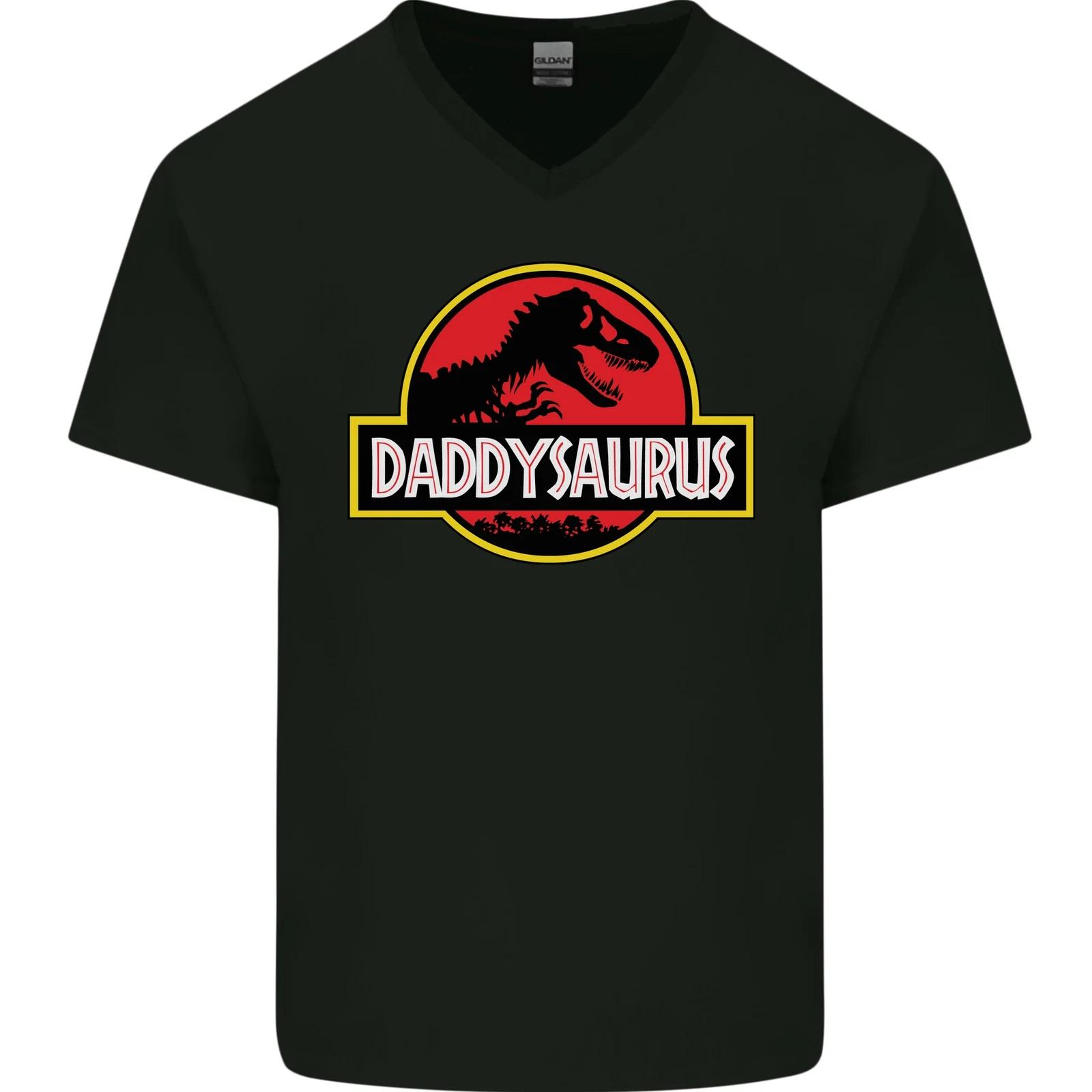 

Daddysaurus Funny Fathers Day Daddy Mens V-Neck Cotton T-Shirt M