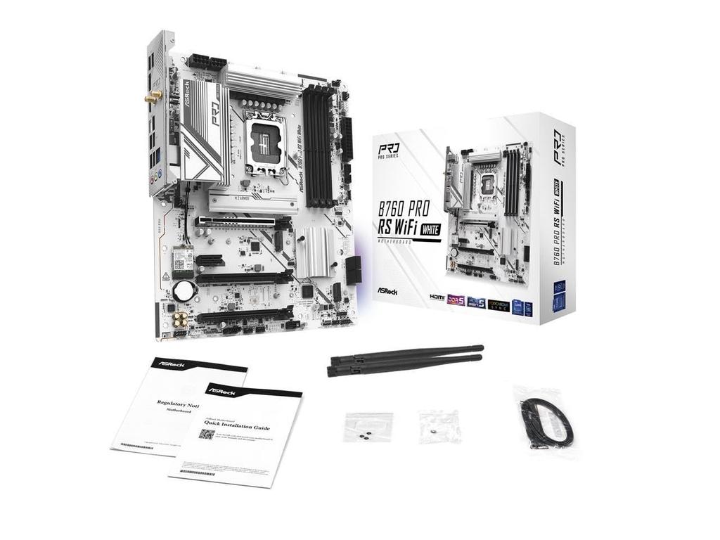 Asrock B760M Pro RS WiFi White Intel Micro ATX DDR5 DIMM 7200 SATA3 Motherboard, MHz, 256GB, LGA1700, 6.0 Gb/s, LED, M.2