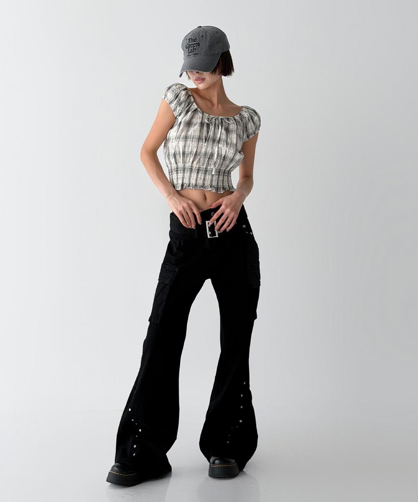 THE GREEN LAB Studded Belt Bootcut Cargo Pants [Black]