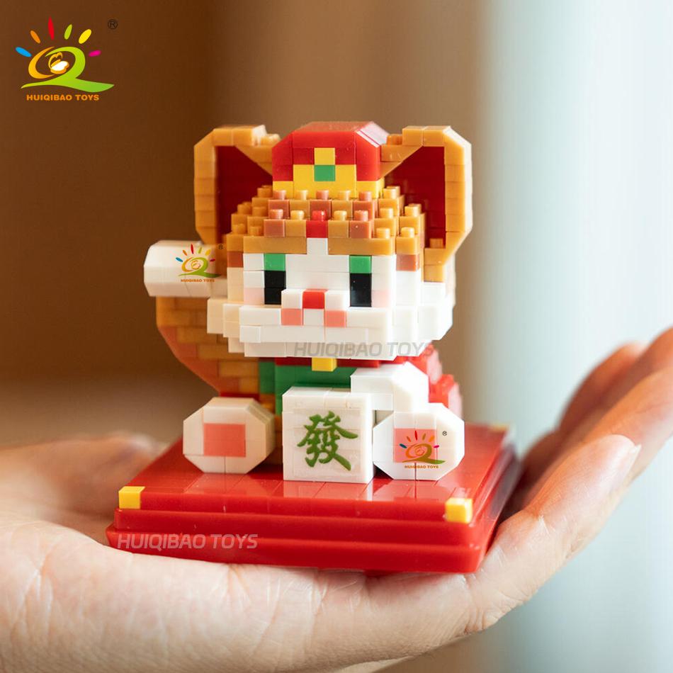 Cute Animal Mini Lucky Cat for Wealth Fortune Micro Model Building Block Cartoon Diamond Pets Bricks Decoration Toys
