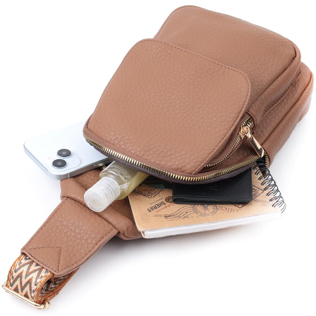 Praktische Damen-Umhängetasche mit einem Schultergurt aus grobnarbigem Ökoleder VINTAGE Bag 22764 Braun