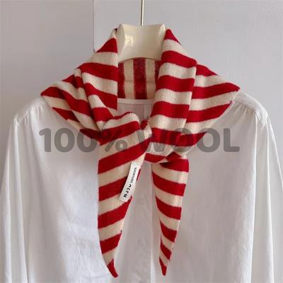 Wool Winter Scarf For Women Warm Triangle Knit Scarves Hijab Stripe Lady Shawl Wrap Female Pashmina Bandana Head Scarfs