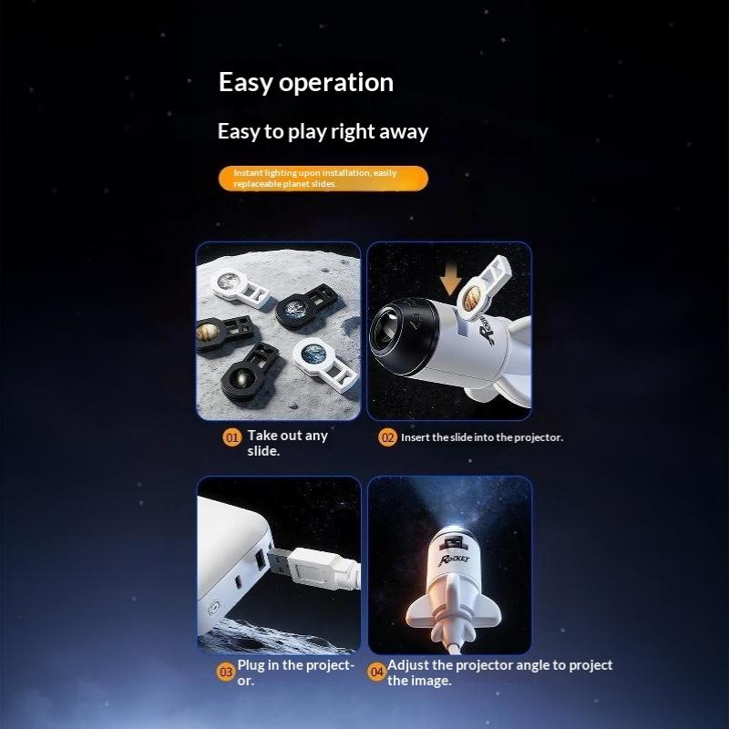 2 in 1 Rocket Galaxy Star Projector Adjustable Focus Ambient Projection Light for Bedroom Home Party Decoration