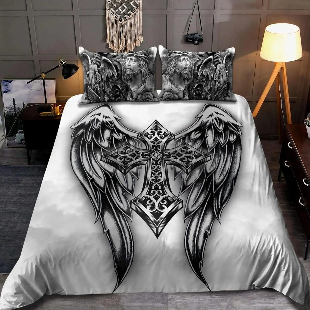Luxury New 3D Print Angel Wings Duvet Cover Set Lucifer Angel Bedding Sets Aesthetic Wing Feather Full Size King Size for Girls