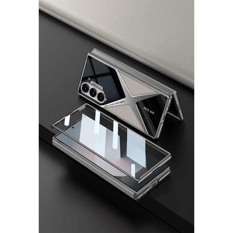 Electroplated Leather Phone Case for Samsung Galaxy Z Fold 6 5 4 3 Fold6 Fold5 Fold4 Fold3 5G Hard Shell Protective Film Cover