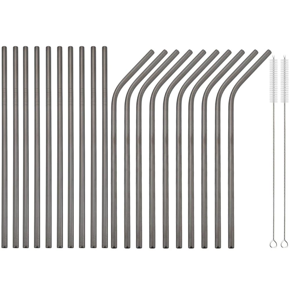 20Pcs Colorful Reusable Metal Straws Set with Cleaner Brush Stainless Steel Drinking Straw Milk Drinkware Bar Party Accessory