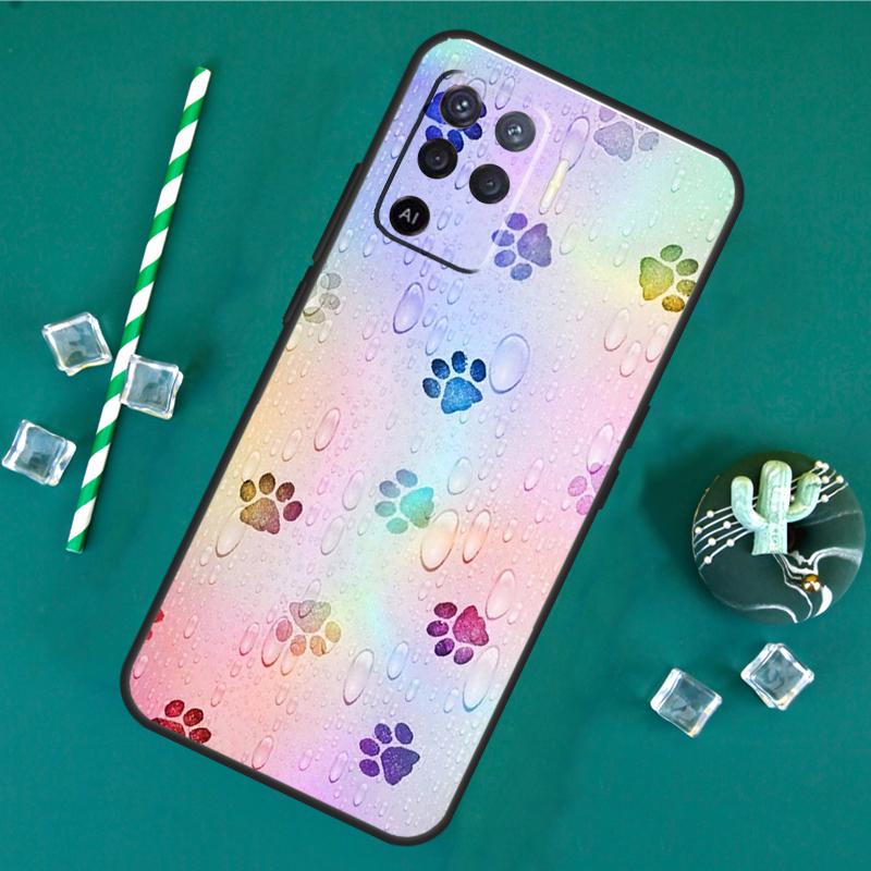 Dog Cat Paw Case For Oppo A40 A60 A80 A16 A76 A96 A18 A38 A58 A78 A98 A91 A15 A17 A74 A94 A54 A57S Cover