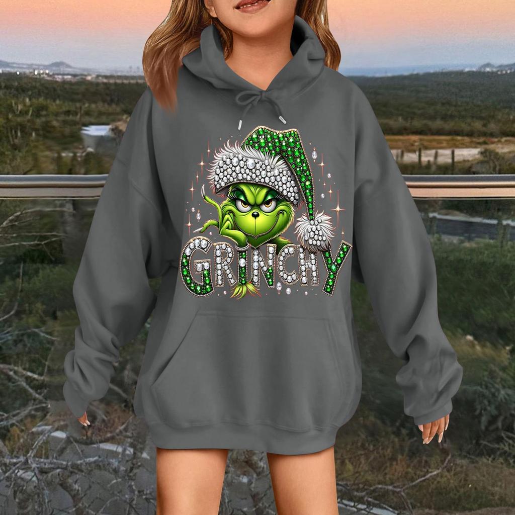 Children's Fashionable Casual Long-sleeved Loose Christmas Print Pullover Hooded Sweatshirt
