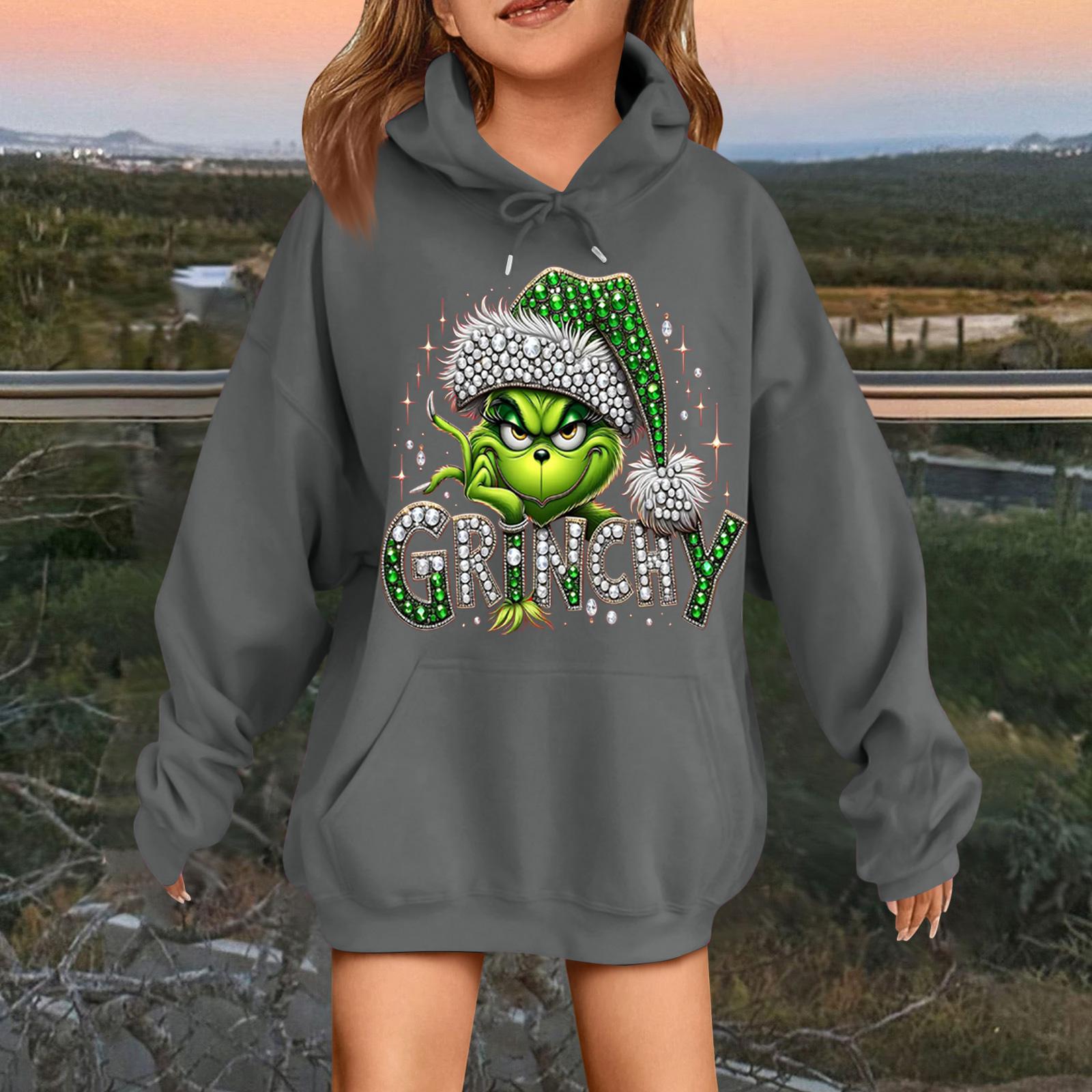 

Детская модная повседневная толстовка с капюшоном свободного кроя с длинными рукавами и рождественским принтом 110