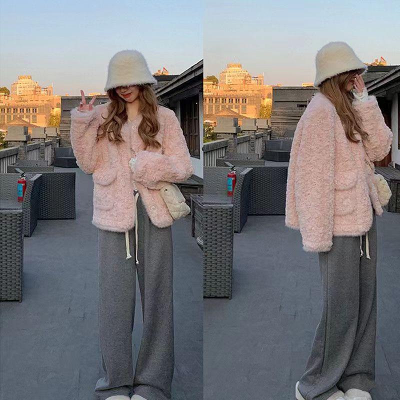 Xiaoxiangfeng white imitation lamb wool coat autumn and winter new thin versatile plush thickened top