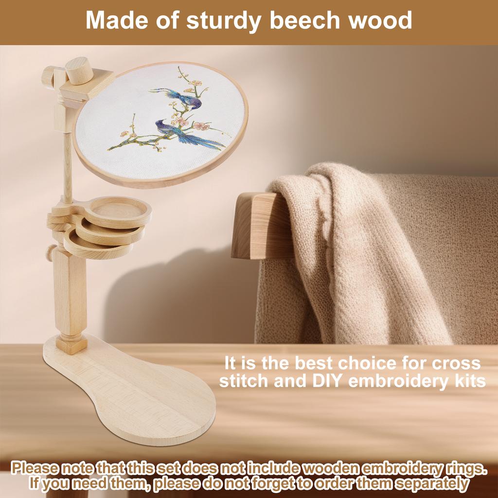 Embroidery Frame Hoop Stand Adjustable Wooden Embroidery Hoop Desktop Stand Cross Stitch Rack Frames Rings Sewing Tools Supplies