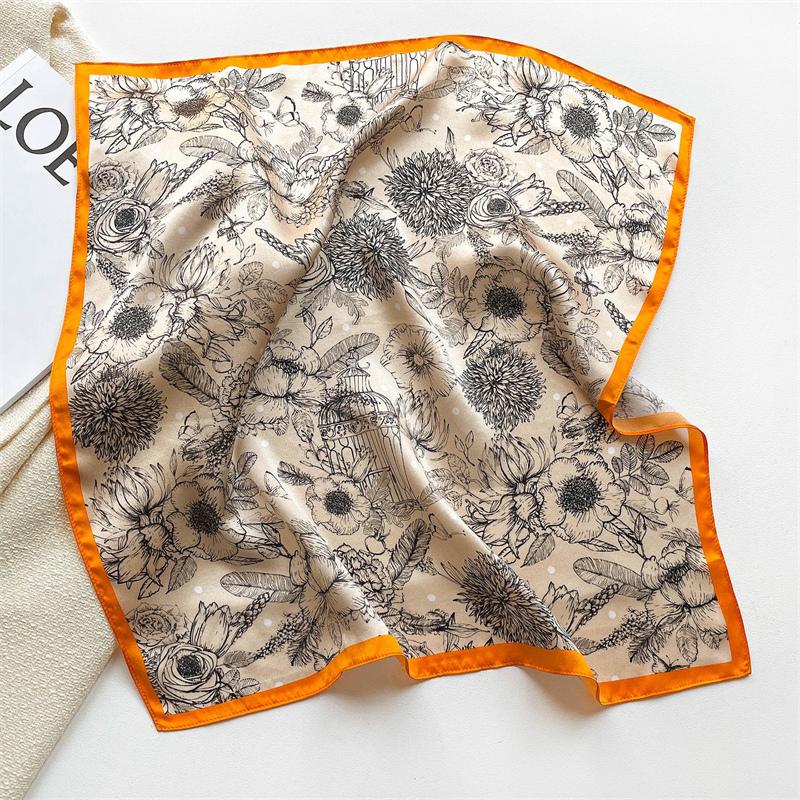 Fashion 100% Real Silk Scarf 53cm Square Bandelet Women's Silk Temperament Small Scarf Neck Decorative Wrap Printed Scarves
