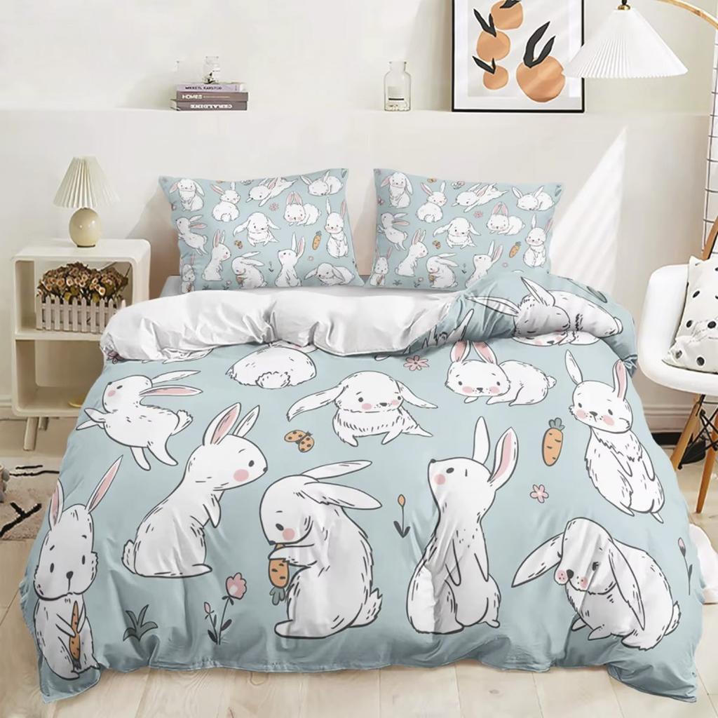 Cartoon Hase Bettbezug Osterhase Bettwäsche-Set Niedlich für Kinder Jugendliche Mädchen Schlafzimmer Dekoration Bettbezug Ostergeschenk Freunde