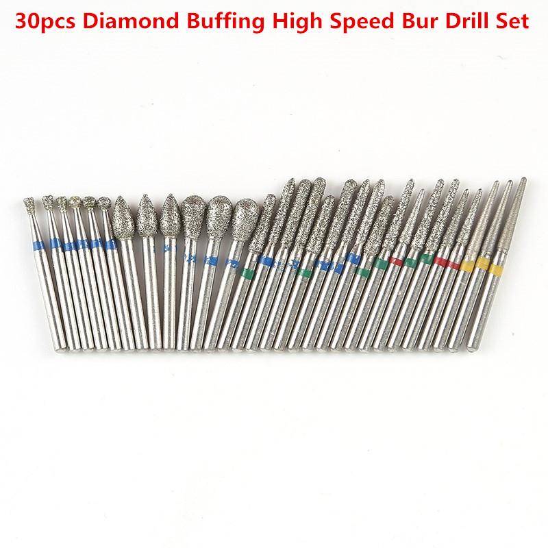 30Pcs Dental Diamond Burs Drill With Aluminum Disinfection Block Autoclavable High Speed Handpiece Burs Holder