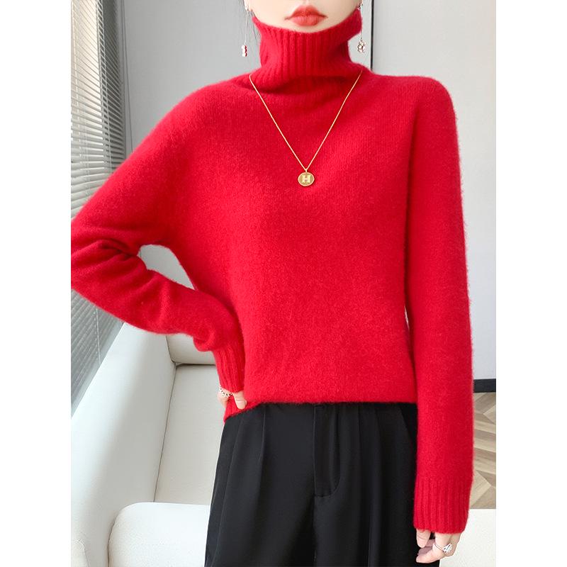 Women's Warm High-Neck Wool Sweater: Thick, Loose, Casual Base Layer for Autumn/Winter
