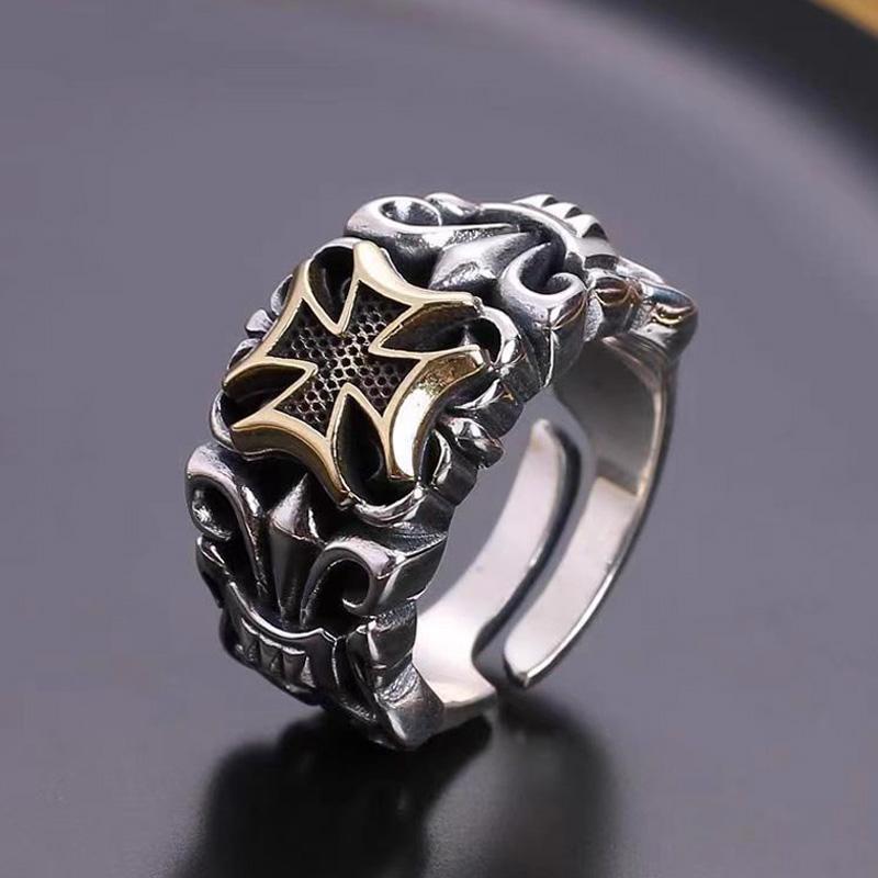 New In Punk Large Cross Ring Adjustable Size Men's Personalized Design Jewelry Street Retro Gothic Trend Jewelry Accessories