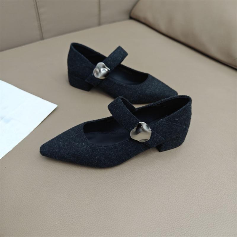 Fashion 2025 New  Fashion Cotton Women Mary Jane Shoes Fashion Shallow Pointed Toe Shoes Concise Square Heels Shoes