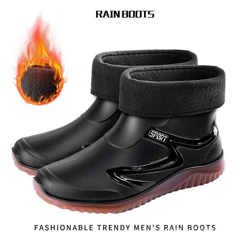 

Fashion Short-tube Rain Boots for Men s Takeaway Rider Construction Site Rubber Shoes Kitchen Fishing Waterproof Men PVC Warm Rain Boots 44