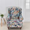 2pcs Printed Spandex Wingback Chair Cover Armchair Slipcover Washable Furniture Protective Cover With Elastic Bottom For Living Room Office Home Decor