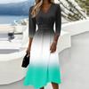 Women's Gradient Casual Fashion Midi Dress with Three Quarter Sleeves V Neck and Back Zipper Closure Suitable for Everyday Wear