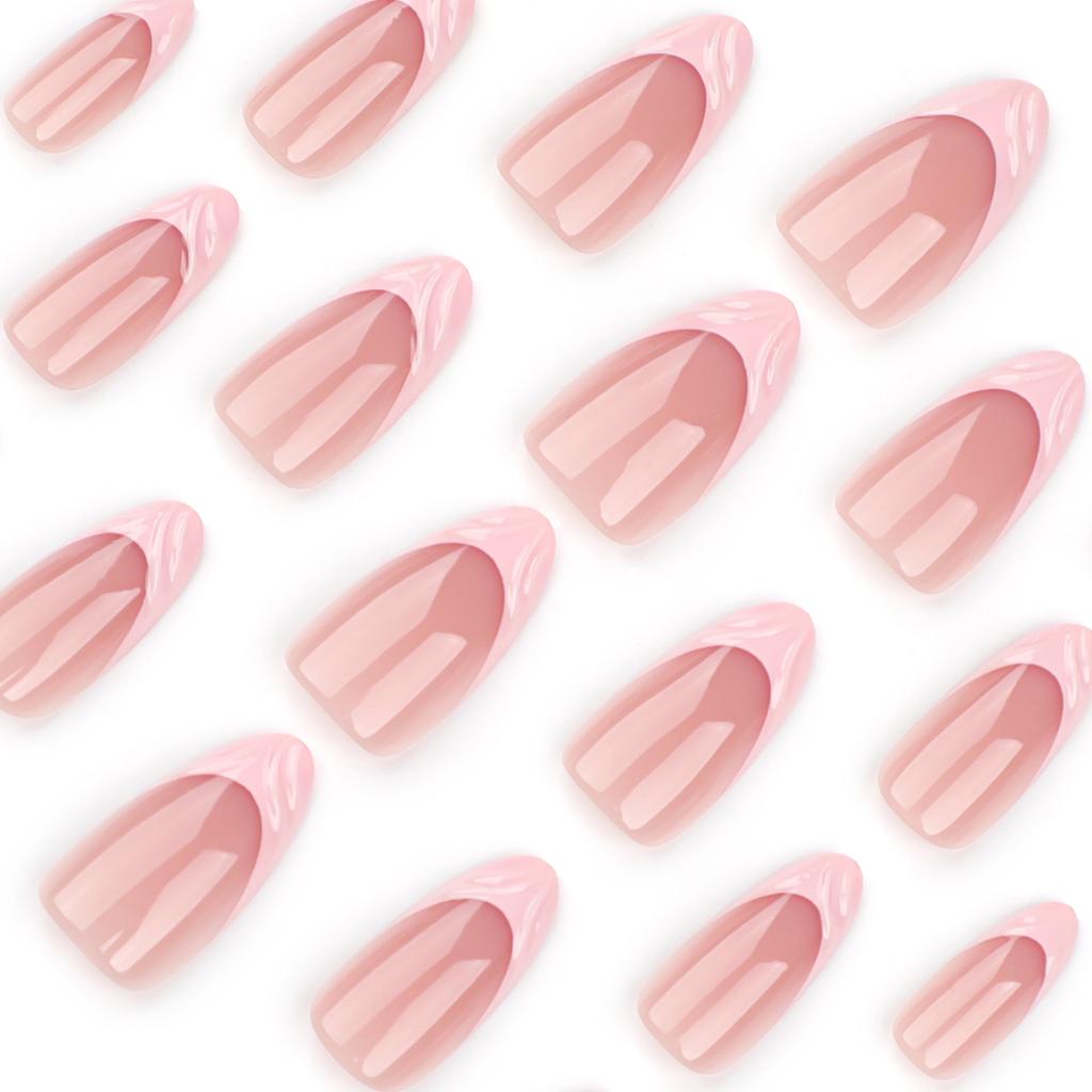24 Pieces Simple Short Almond-shaped Wearing Nail Piece French Pink 3D Nail Piece Repeatable Fake Nail