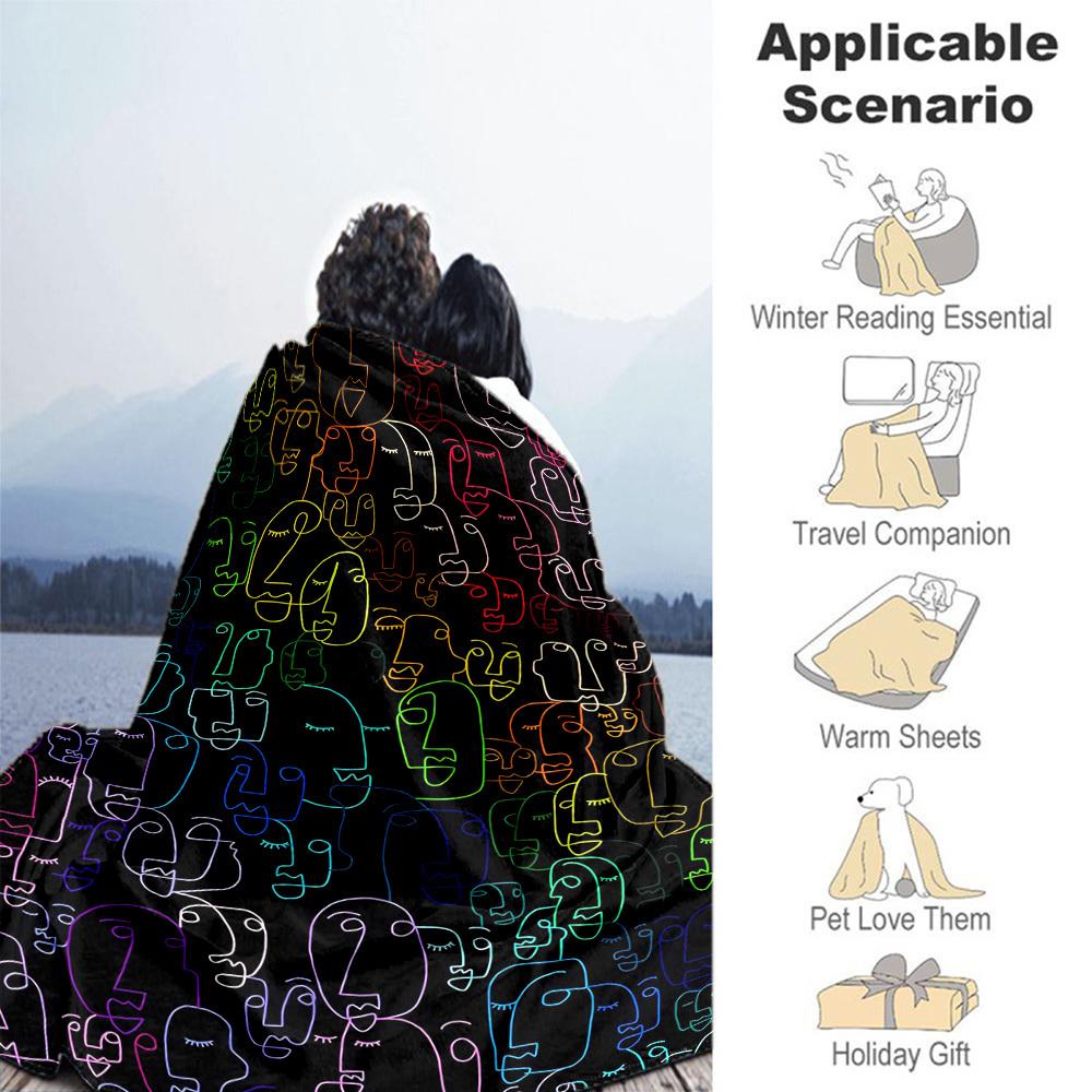 1PC Faces ArtworkOutdoor Flannel Blanket - Soft Plush Decor for Picnics, Camping, Bedroom, Playroom, Office, or Lunch Break 1248A