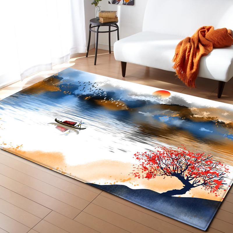 Cedar Deer Living Room Area Rug Beach Ocean 3D Carpet for Boys Girls Bedroom Rug Soft Play Floor Mat Anti-Slip Bathroom Mat