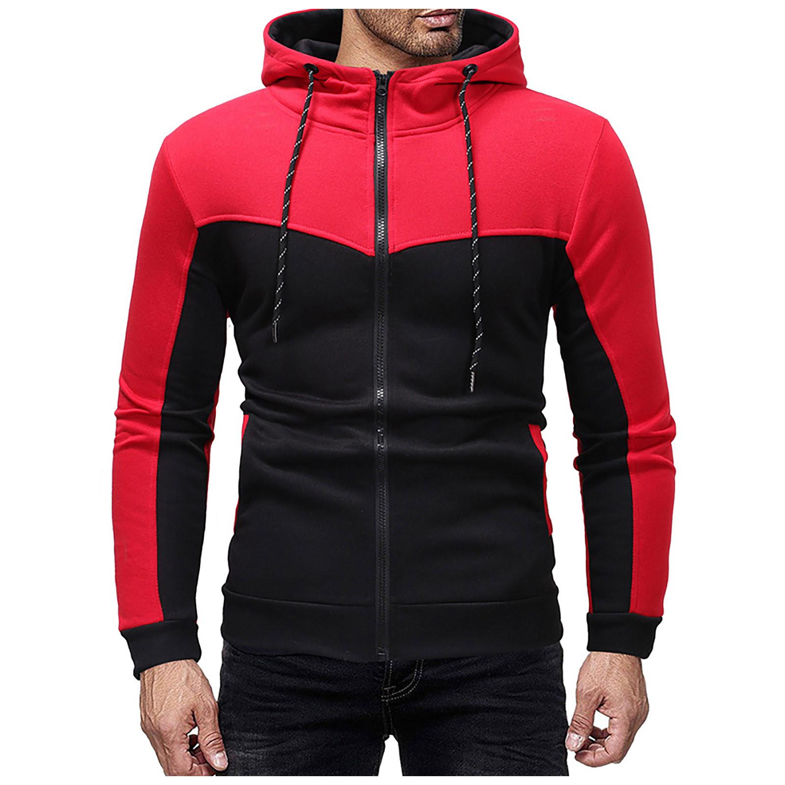 

Мужская повседневная камуфляжная спортивная толстовка с длинным рукавом на молнии с капюшоном, куртка, пальто M красный