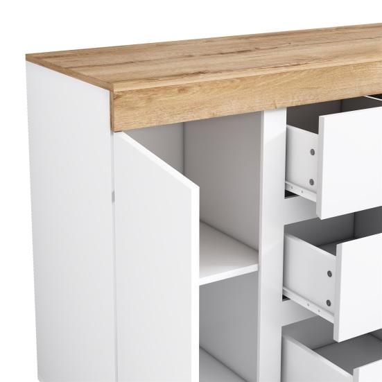 Chest of Drawers with 3 Drawers And 2 Doors, Locker, Storage Function, for Bedroom And Living Room, E1 Chipboard, White+Oak