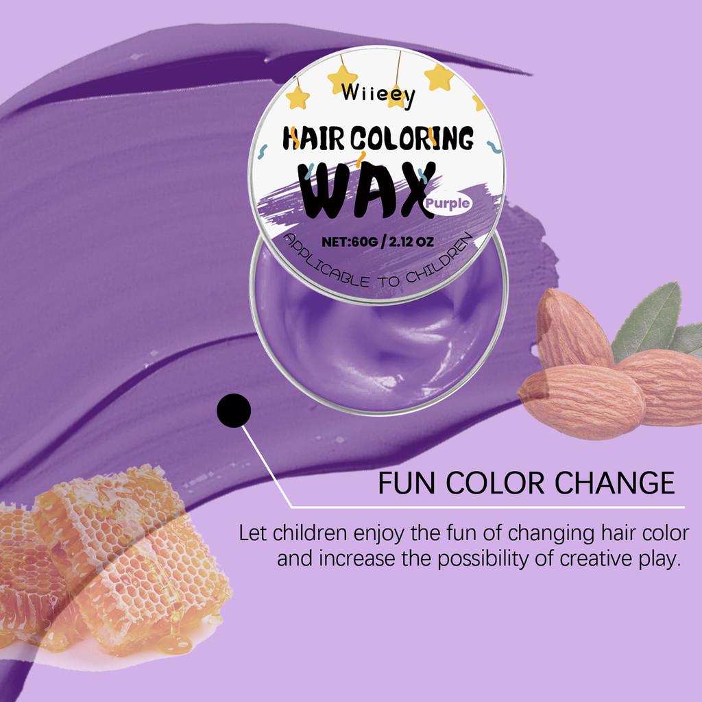 Wiieey Purple Children's Colorful Hair Cream Gentle Easy To Apply Washable Long Lasting Trendy Hair Color Cream 60g