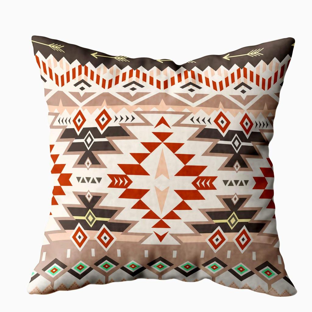 TOMKEY Cushion Cover with Hidden 16x16 Tribal Reddish Ethnic Decorative Cotton Cushion Home Decor Zipper, Inch, Pattern, Brown, Ornament, Triangle,
