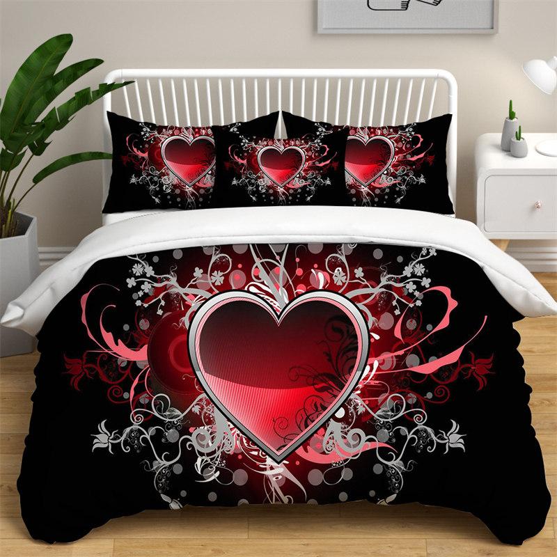 Love Heart Bedding Collections Queen Size Microfiber Romantic Wedding Duvet Cover Collection Gift For ValentineS Day For Girls Women Bedroom