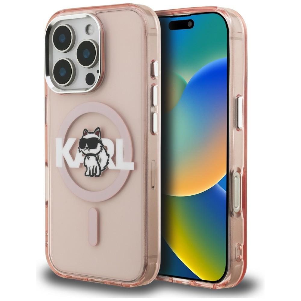 Karl Lagerfeld IML Choupette Sketch Logo MagSafe Case for iPhone 16 Pro Max Pink