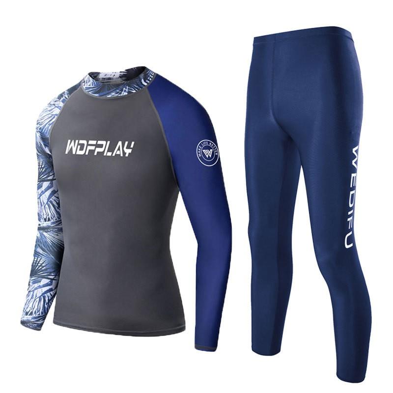 Herren UV-Schutz Rash Guard Set Langarm Oberteil Hose Schnelltrocknend Neoprenanzug Surfen Tauchen Schwimmen