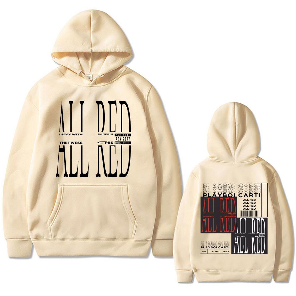 Rapper Playboi Carti Opium ALL RED Album Grafik Hoodie Herren Damen Mode Hip Hop Kapuzenpullover Herren 90er Übergroße Hoodies