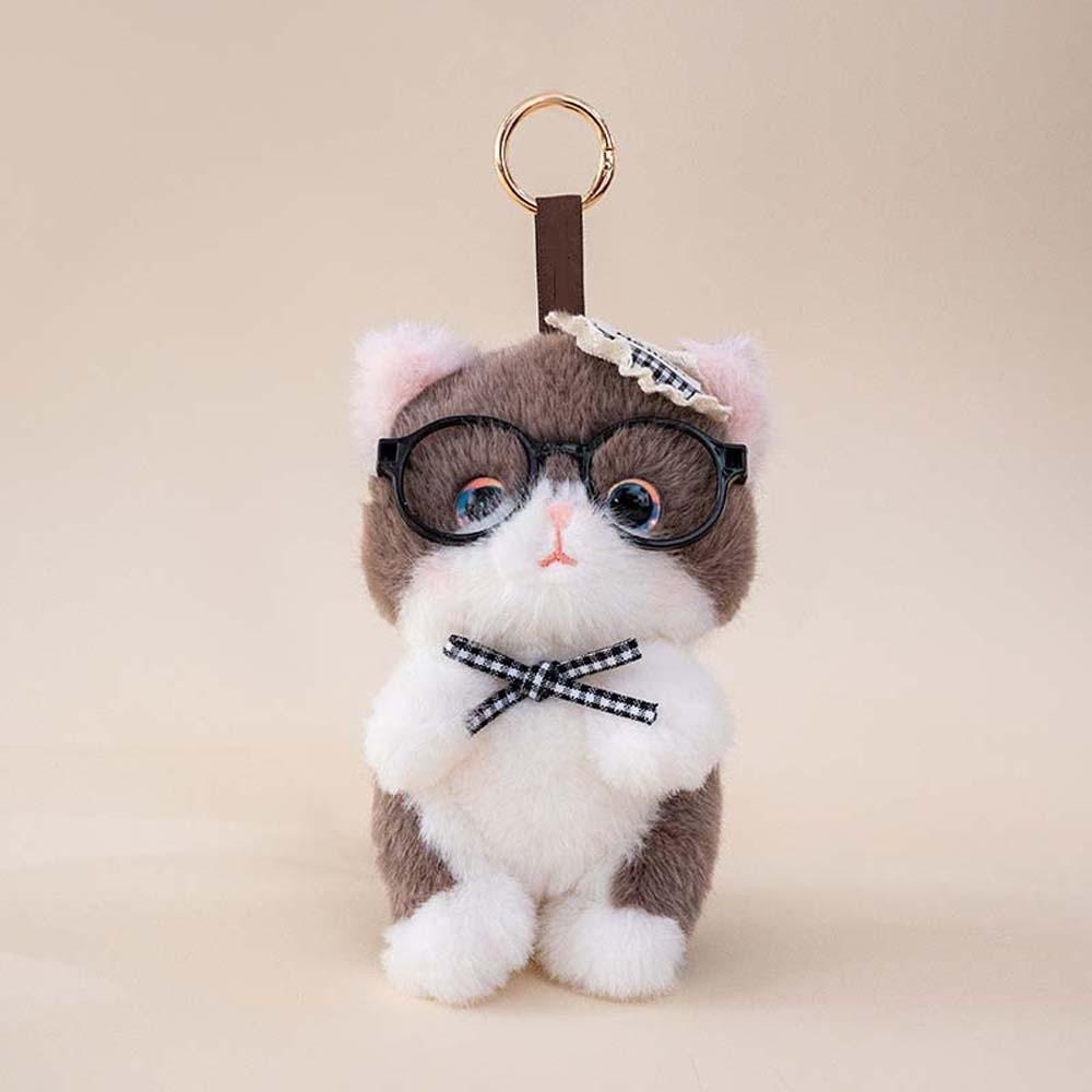 Soft Cute Cat Keychain Small Comfort Stuffed Animal Kawaii Glasses Key Ring  Daily Accessories